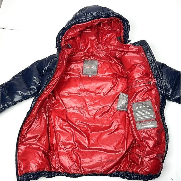 DUVETICA Toddler Girl Soft  Down Puff Coat with Hood Deep Blue Red Lining Sz 2 - Picture 5 of 13